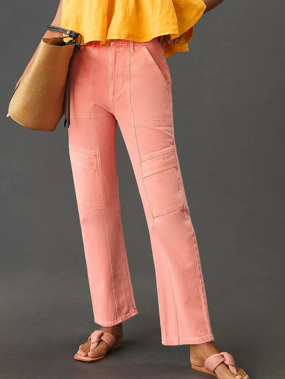 Agolde NEW Anthropologie Cooper Cargo Grapefruit High Rise Straight Jeans SZ 32